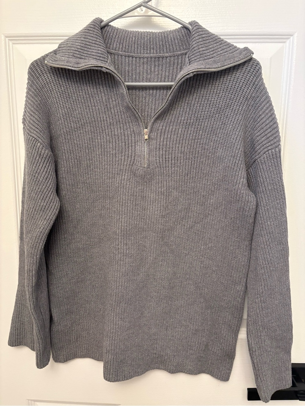 Women’s  Gray Half-Zip Ribbed Sweater